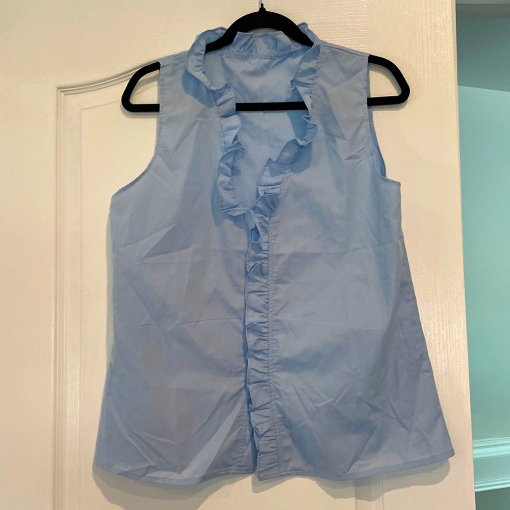 Light blue cotton tank top with ruffle detail